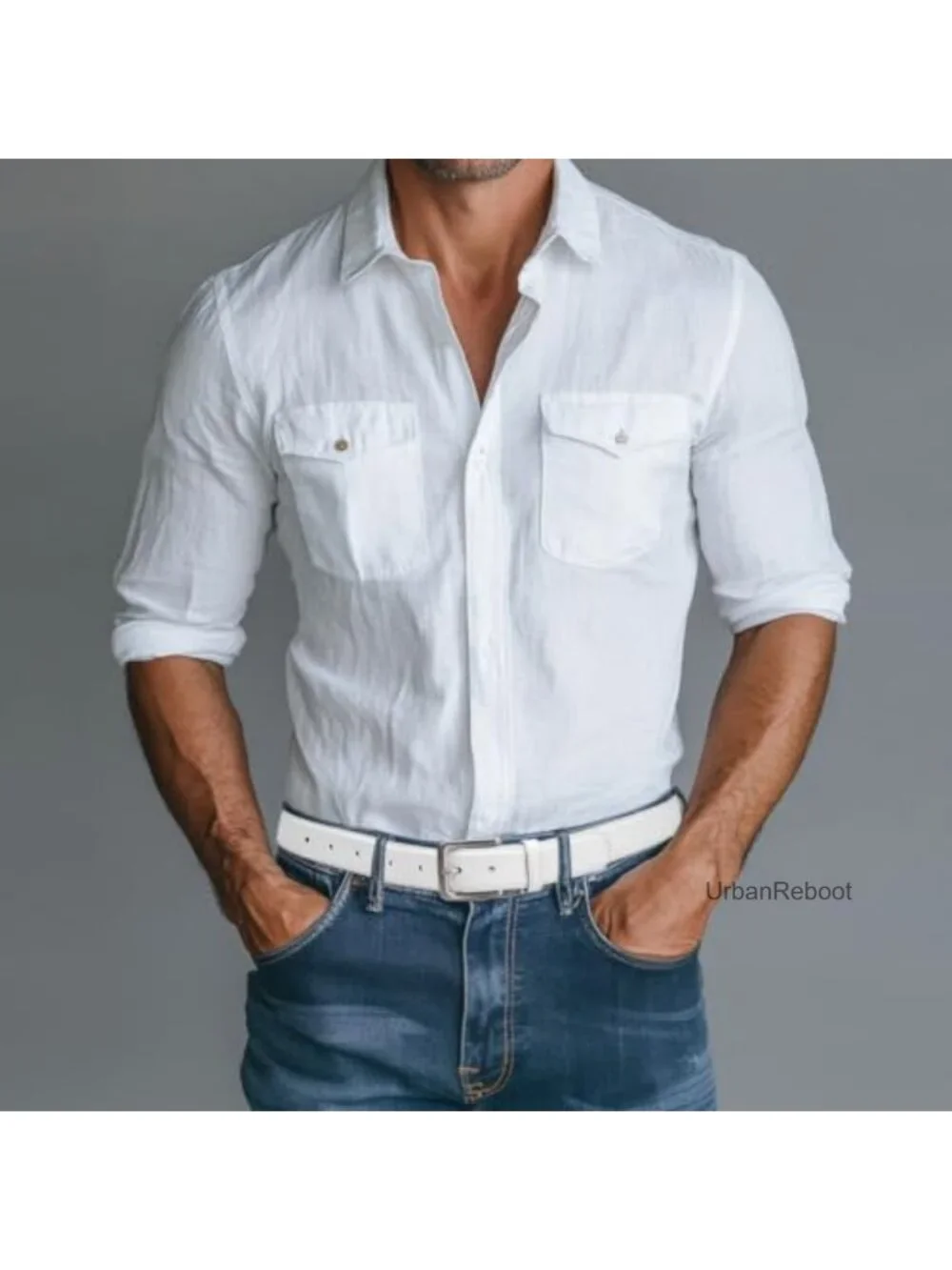Men's Leather Dress Belt - Classic Casual Adjustable